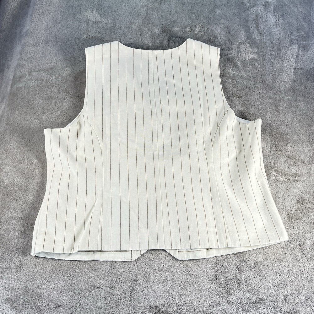 J.Crew Women 18 Linen Pinstripe Vest Cream Tan Button Layering Coastal Grandma - Picture 4 of 8